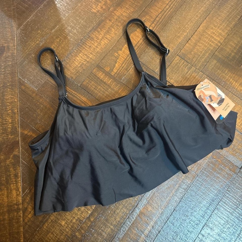 Shapermint Black Ruffled Bikini‎ Top XL NWT